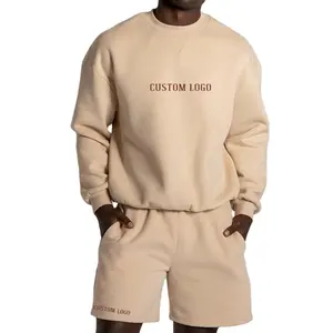 Custom jogging suit two piece jumper short set men clothing fleece men sweat suit sets sweat gym athletic track suit shorts set