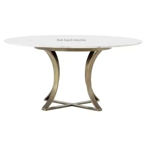 Marco de latón Vintage para sala de estar, muebles decorativos, parte superior de mármol negro, mesa de centro de café anidada de lujo larga redonda - Product Image 4