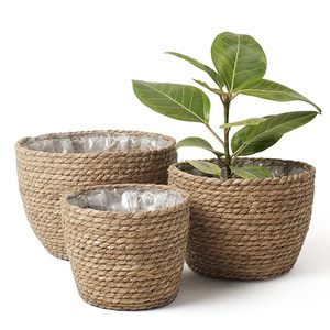 Couverture de pot de plante tissée à la main en herbe de mer naturelle avec doublure en plastique étanche pour décoration de maison de balcon de jardin extérieur intérieur - Product Image 3