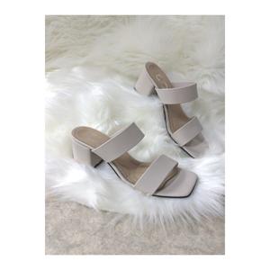 Pantofole da donna Beige da donna con tacco spesso a doppia fascia punta smussata semplice comoda morbida suola 271