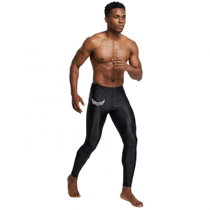 Men's Black Compression Knee-Length <b>Leggings</b> with White Wing Logo Elastic Waist Spandex <b>Polyester</b> Breathable 180g Sportwear - Product Image 3