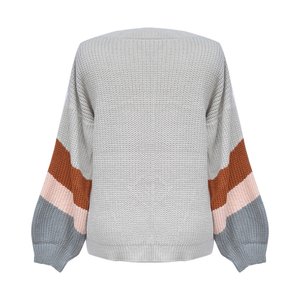 เสื้อสเวตเตอร์ขนสัตว์/อะคริลิคหนาลายทางลำลองของผู้หญิงสำหรับฤดูหนาวแขนเสื้อคอวีและรูปหัวใจ - Product Image 2