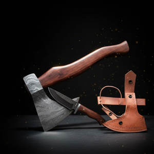 Hacha Utilitaria de Acero de Damasco para Exteriores, Cabeza de Acero con Patrón Hecho a Mano, Mango de Madera Natural Extra Largo para Camping y Bushcraft - Product Image 2