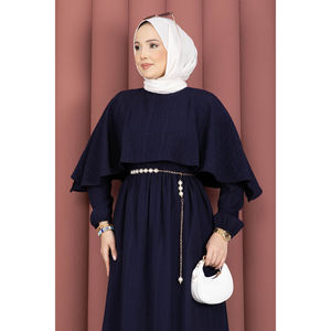 Vestido de Verano Azul Marino con Cuello Capa, Cintura Elástica, Forro Transpirable, Estilo Casual Modesto para Fiesta de Club, con Volantes - Product Image 2
