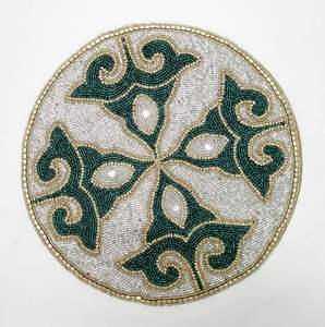 Napperon perlé noir doré vintage thème feuille brodé 13x13 napperon en acier inoxydable pour Table centrale à un prix abordable - Product Image 3