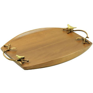 Plateau de service en bois fantastique avec conception d'oiseau de feuille d'or Vaisselle à poignée en métal personnalisable pour les fêtes de mariage Utilisation de la restauration - Product Image 2