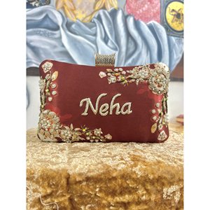 Neha Embroidered Silk <b>Clutch</b> Bag with Floral Beadwork Elegant Chain Strap & Zipper Closure for <b>Wedding</b> Parties - Product Image 1