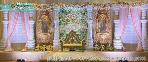 Décor de scène de mariage grandiose de style Bollywood, thème doré glamour, événement traditionnel, scène en fibre, design de style Brampton, réception au Canada - Product Image 5