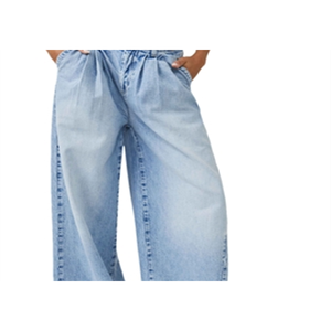 Jeans a Gamba Larga in Cotone Free People Open Sky Blue Equinox, Pantaloni Boyfriend Traspiranti in Denim Stile Semplice Taglia XL con Logo in Vita - Product Image 5