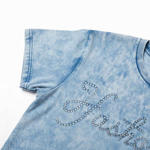 Nueva Camiseta Personalizada con Logotipo Bordado con Cuentas y Pedrería para Mujer, Camisetas Brillantes Unisex 100% Algodón, Camiseta con Logotipo de Diamantes Brillantes para Chica - Product Image 4