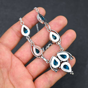 Collier en topaze bleue de laboratoire, forme poire, 10x14 mm, argent sterling, 18 pouces, cadeau de mariage de luxe, bijoux - Product Image 2