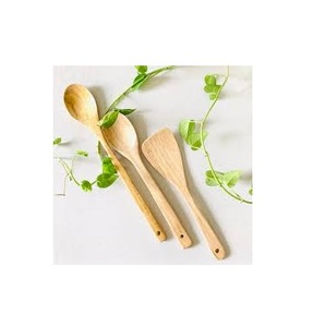 Colección de Lujo, Juego de 3 Utensilios de Cocina, Cuchara para Sopa de Madera Natural Ecológica de Alta Calidad, Hecha en India, Nuevo Diseño - Product Image 1