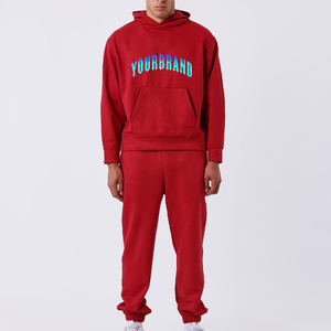 OEM 100% algodón 465 GSM peso pesado de gran tamaño en blanco Casual cómodo con capucha Jogging traje Streetwear transpirable chándal - Product Image 5