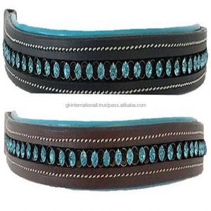 Banda de cuero con bordes blancos y acolchados, cadena de cristales multicolor incrustados, hecha a mano, negro o marrón - Product Image 4