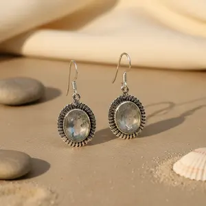 Boucles d'oreilles pendantes en argent 925 avec pierre de lune, bijoux tendance pour femmes, pour mariage, fête, cadeau, forme de cœur, perle, diamant, zircon - Product Image 2