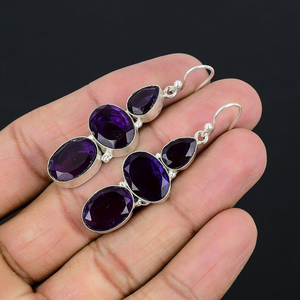 Pendientes de amatista al por mayor Plata de Ley 925 hechos a mano en forma de pera gota de piedras preciosas joyería colgante regalo para mujer ella - Product Image 3