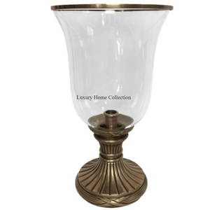 Support votif en verre forme ronde avec base en bois et élément de feuille attaché couleur or Designer fantaisie fournitures d'éclairage - Product Image 3