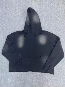 Veste à capuche à fermeture éclair unisexe personnalisée lavage sweats en éponge française vierge fermeture éclair complète lavage à l'acide sweats à capuche en détresse - Product Image 5