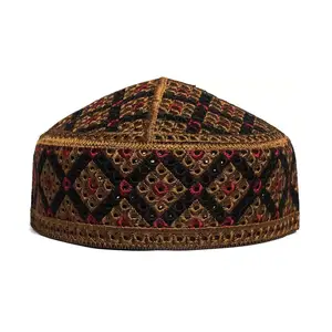 网上销售定制刺绣设计男士穆斯林帽子促销新款伊斯兰棉男性祈祷帽