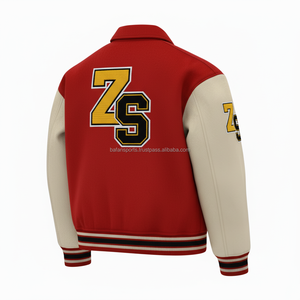 Veste universitaire en laine de haute qualité 450 GSM couleur rouge et crème personnalisée Chenille Patch broderie veste universitaire pour homme - Product Image 4