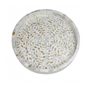 Platos de perlas de estilo antiguo de CRAFTED TREASURE, bandejas para servir alimentos talladas a mano con bandejas de fregona con incrustaciones con acento elegante - Product Image 1