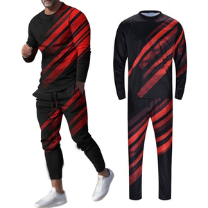 Conjunto de chándal con estampado de sublimación rojo y negro para hombre con estilo, algodón, poliéster, talla grande para invierno, entrenamiento de gimnasio al aire libre - Product Image 3