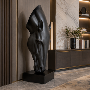 Sculpture <span class=keywords><strong>de</strong></span> tête <span class=keywords><strong>de</strong></span> <span class=keywords><strong>cheval</strong></span> abstraite moderne personnalisée en fibre <span class=keywords><strong>de</strong></span> verre, grande statue animale en PRV, art en résine pour hôtel, bureau <span class=keywords><strong>de</strong></span> vente, décoration intérieure - Product Image 1