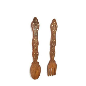 Meilleur ensemble cuillère fourchette en bois de 2 couverts à salade ensemble d'ustensiles de cuisine en bois d'acacia fournitures et articles de table de qualité supérieure personnalisés - Product Image 3