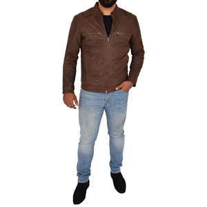 แจ็กเก็ตหนังสำหรับผู้ชายเสื้อแจ็กเก็ตแฟชั่นมอเตอร์ไซด์ - Product Image 4