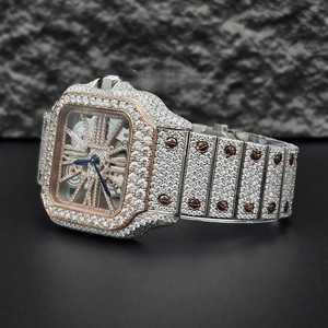 Montre automatique squelette de luxe pour homme en acier inoxydable avec moissanite VVS1 entièrement sertie, style hip-hop, bracelet avec fermoir, cadeau - Product Image 2