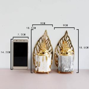 Middle Eastern Golden Iron Ceramic Incense burner Muslim Aroma <b>Diffuser</b> Bakhoor <b>Oud</b> burner With Lid - Product Image 4