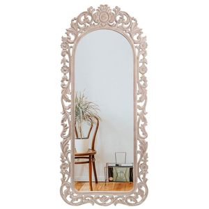 Marco de Espejo Arqueado de Madera Tallada a Mano, de Cuerpo Entero, Diseño Taj Look, Blanco Antiguo, para Montar en la Pared, Sin Espejo, para Dormitorio u Hogar - Product Image 3