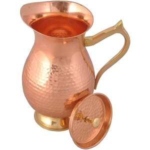 Pichet à eau en cuivre pur 100% avec cruche de finition polie martelée pour matériau métallique Ayurveda Doctor - Product Image 1