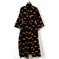 Premium Tigre Imprimé Floral Indien À La Main Coton Maxi Robe Robe Vie Quotidienne Kimono Peignoir Thermique Vêtements De Nuit pour Le Devant