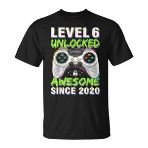 Maglietta da gaming per il 6° compleanno per ragazzi, personalizzabile, con stampa 'Level 6 Unlocked', fantastica dal 2020, regalo promozionale - Product Image 1