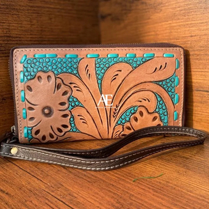 กระเป๋าคลัทช์หนังแท้สำหรับสตรีสไตล์ตะวันตกทรงคลัทช์หนังสีเทอร์ควอยซ์ขนาดกะทัดรัดขายดี - Product Image 1