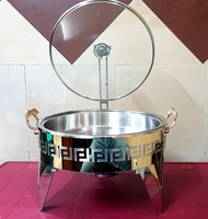 Réchaud de luxe en acier inoxydable avec couvercle en verre pour buffet, nourriture d'occasion, restaurant, hôtel, restauration, capacité de 5L, motif rond