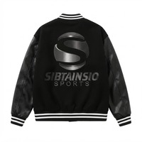 Blouson bomber noir premium avec manches en cuir véritable, blouson bomber personnalisé style Letterman, col côtelé à boutons pression