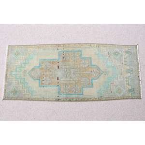 Alfombra Vintage de 1.4x3.4 pies, Alfombra Turca Pequeña, Alfombra Oriental Azul - Product Image 3