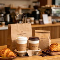 Ensemble d'emballages personnalisés pour gobelets à café jetables : sacs en papier kraft, manchons et supports pour boulangerie-café