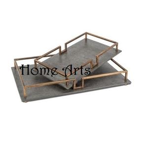 ชุดถาดเสิร์ฟอาหารบนโต๊ะดีไซน์โบราณมี2ขนาดที่แตกต่างกันถาดเสิร์ฟขนมที่ทำจากไม้และโลหะ - Product Image 6