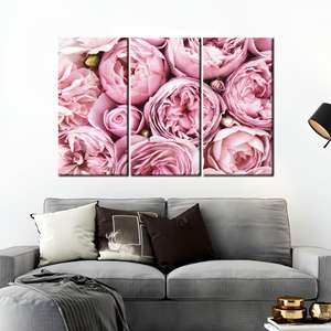 Lienzo impreso: arte botánico moderno para pared con flores rosas, juego de 3 lienzos - Product Image 1