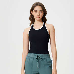 Débardeur de gymnastique rembourré sans manches à contraste de couleur pour femmes vente en gros nouveau printemps coupe ajustée côtelé sans couture hauts de yoga fitness - Product Image 4