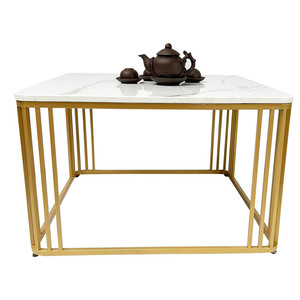 Modern Farmhouse Style Square <b>Coffee</b> <b>Table</b> 70x70x45cm Durable Stone Top Gold-Painted Frame Living Room Furniture <b>Set</b>-TT68173 - Product Image 2