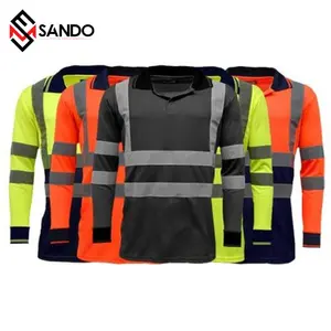 high visibility reflective safety men polo shirt full sleeve Safety full sleeve polo shirt for men Unisex clothing safety