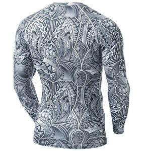 เสื้อรัดกล้ามเนื้อคุณภาพสูง แขนยาว พิมพ์ลายแบบซับลิเมชั่นตามสั่ง ผ้าสแปนเด็กซ์/ไนลอน แห้งเร็ว เหมาะสำหรับออกกำลังกายในยิม ฝึกซ้อม MMA มวย ยิวยิตสู - Product Image 4