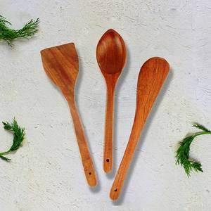 Bone Handle Salad Server <b>Set</b> with 2 Turners Natural Wooden Sustainable Handmade <b>Utensils</b> Mirha International Handicraft Size S - Product Image 4