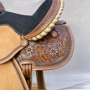 Ensemble de selle western en cuir avec décorations d'art sur bois de qualité supérieure, thème course de barils |   Ensemble de fixation sans clou pour équipement d'équitation en acier inoxydable, façonné à la main - Product Image 3
