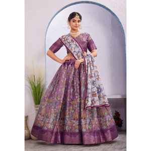 FESTIV LOOK LEHENGA CHOLI HERMOSA GHAGHRA CON DUPATTA DIDGITAL IMPRESO DOLA ALGODÓN LEHENGA CHOLI 3 PCS - Product Image 1