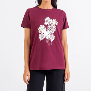 Camiseta transpirable del fabricante para mujer, camiseta estampada personalizada, Camiseta estampada de tela de punto de algodón de alta calidad - Product Image 3